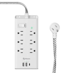 Regleta De 6 Multicontactos Horizontales Steren 905-455 P86396 | Triple Cargador Usb