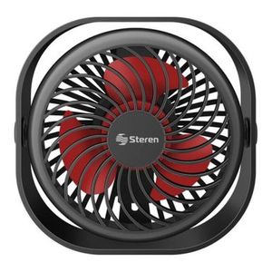 Ventilador de Escritorio Steren FAN-120 P86396 | Recargable 3 Velocidades Color Negro Con Rojo