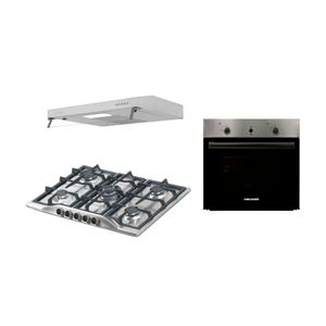 Encimera a Gas Continental Indiana P8885 | 5 Quemadores Incluye Horno Challenger HG2555 y Campana Extractora CX4300 Color Negro con Gris